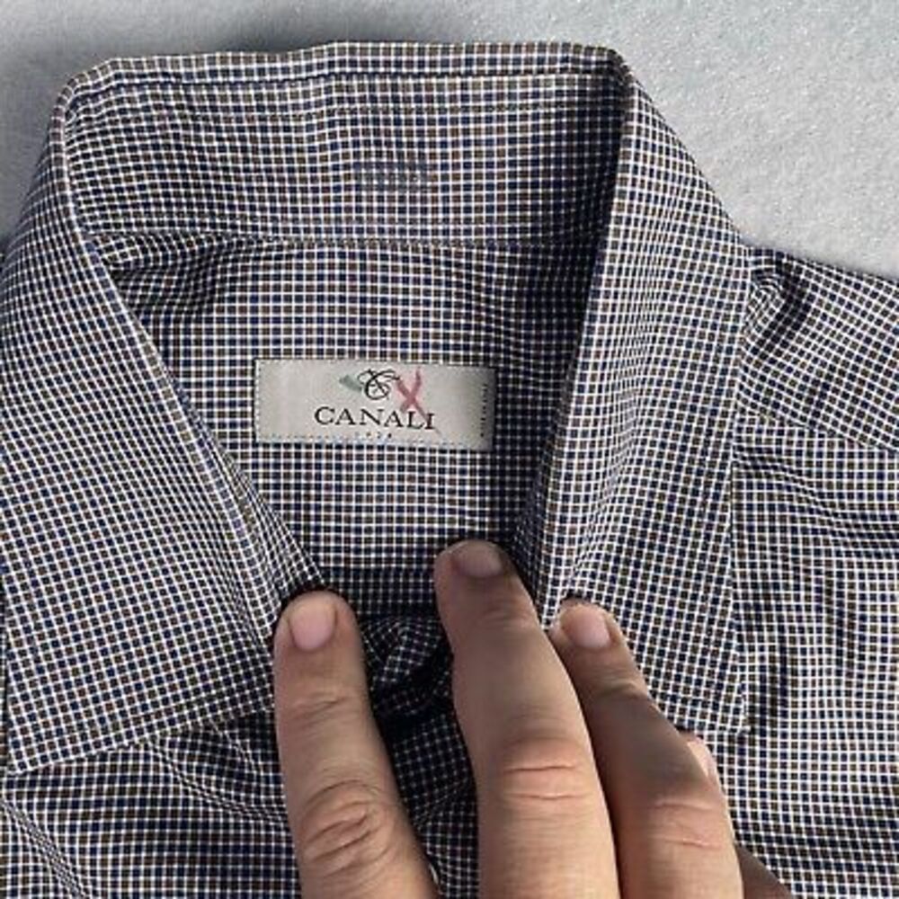 Canali Dress Shirt Men Gingham Sz 16/41 Casual Office‎ Business Career - Picture 2 of 9